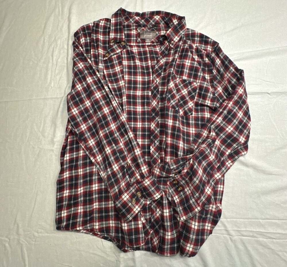 Berkley Jensen Men's Plaid Flannel Long Sleeve Button Down Shirt Red/Blue/White